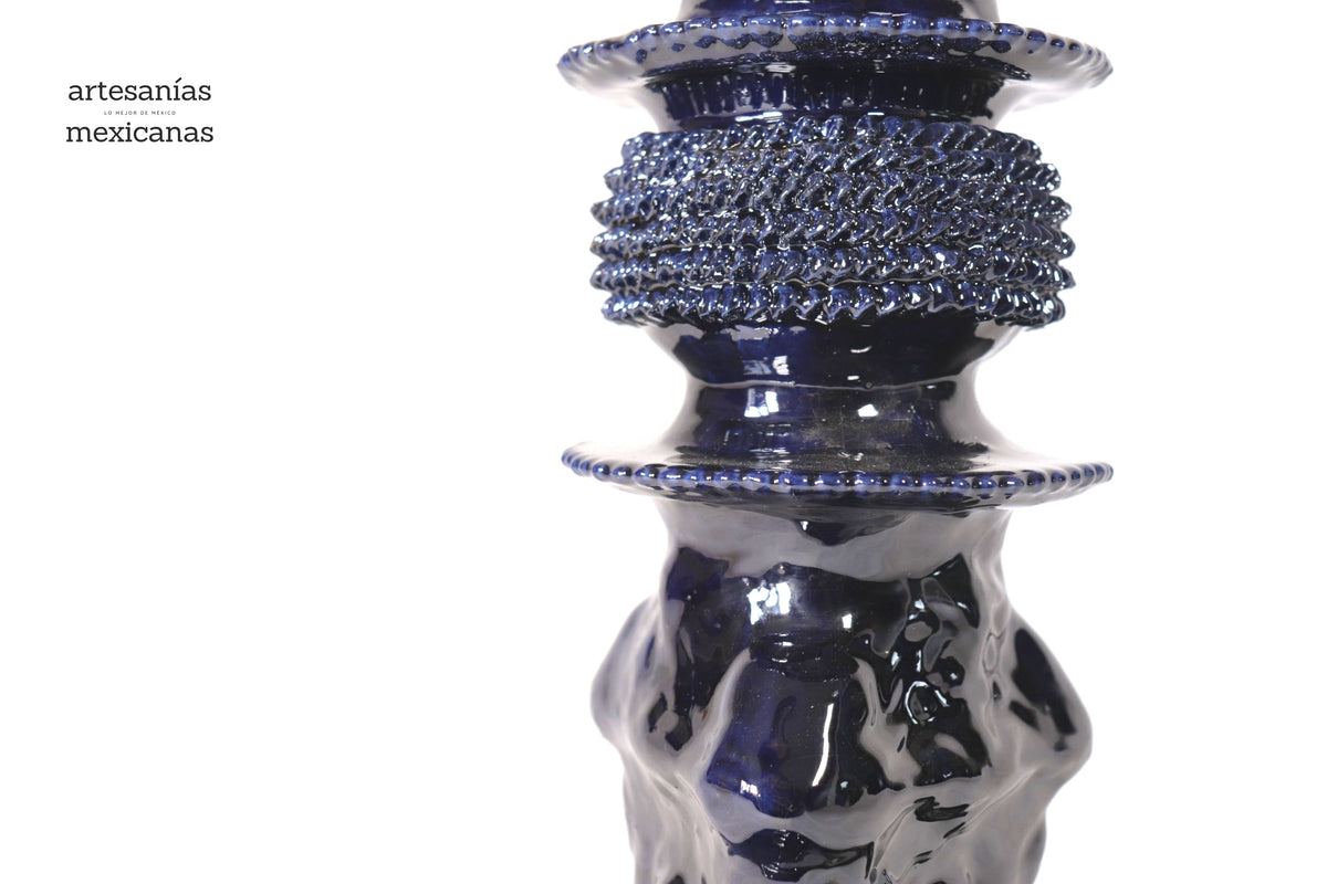 Set de 3 Candeleros azules con hojas - Barro vidriado Candelabros