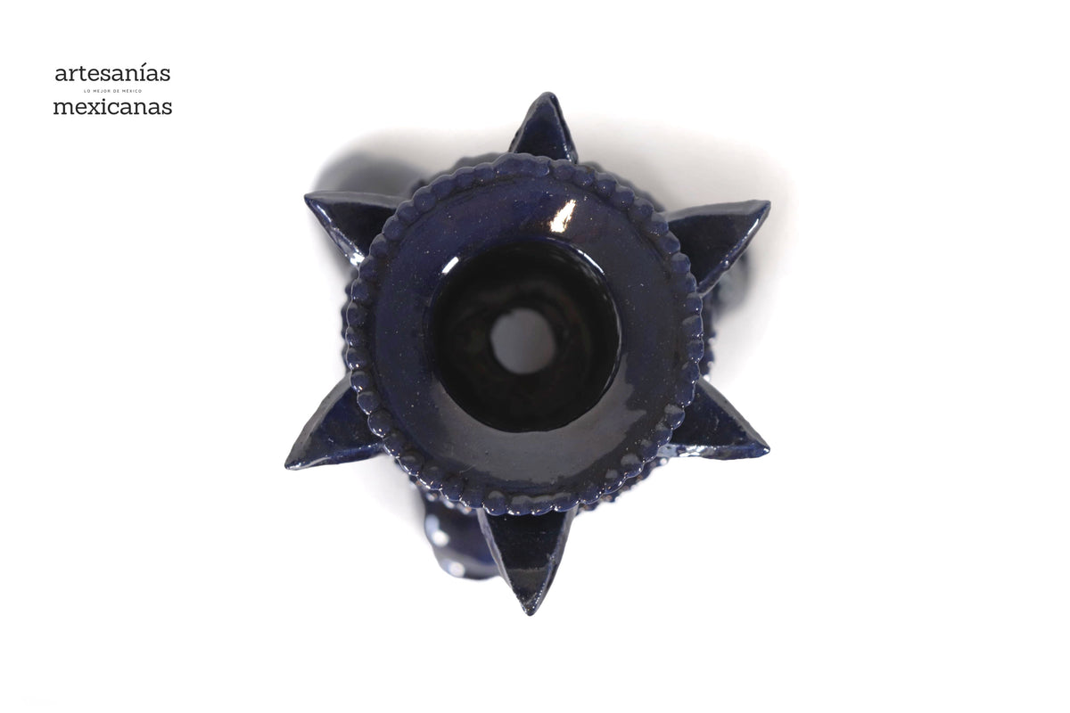 Set de 3 Candeleros azules con hojas - Barro vidriado Candelabros