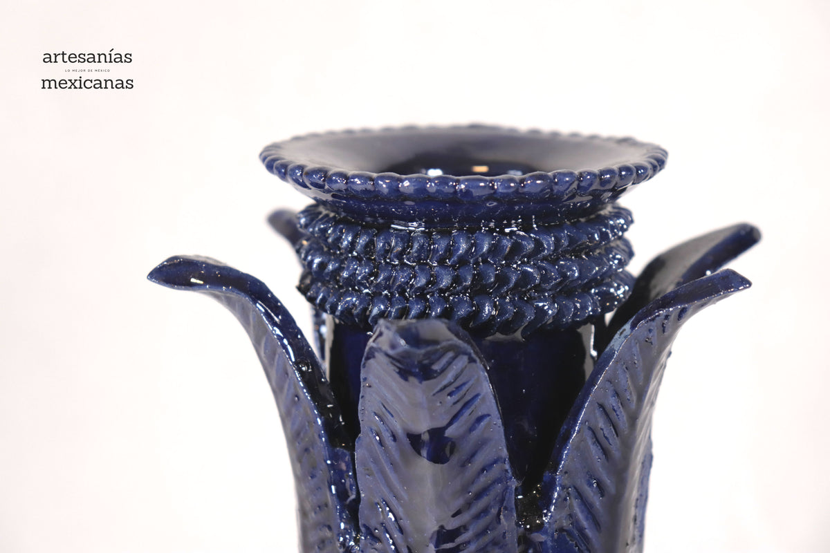 Set de 3 Candeleros azules con hojas - Barro vidriado Candelabros