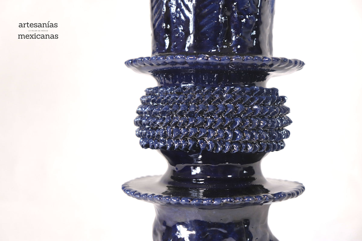 Set de 3 Candeleros azules con hojas - Barro vidriado Candelabros