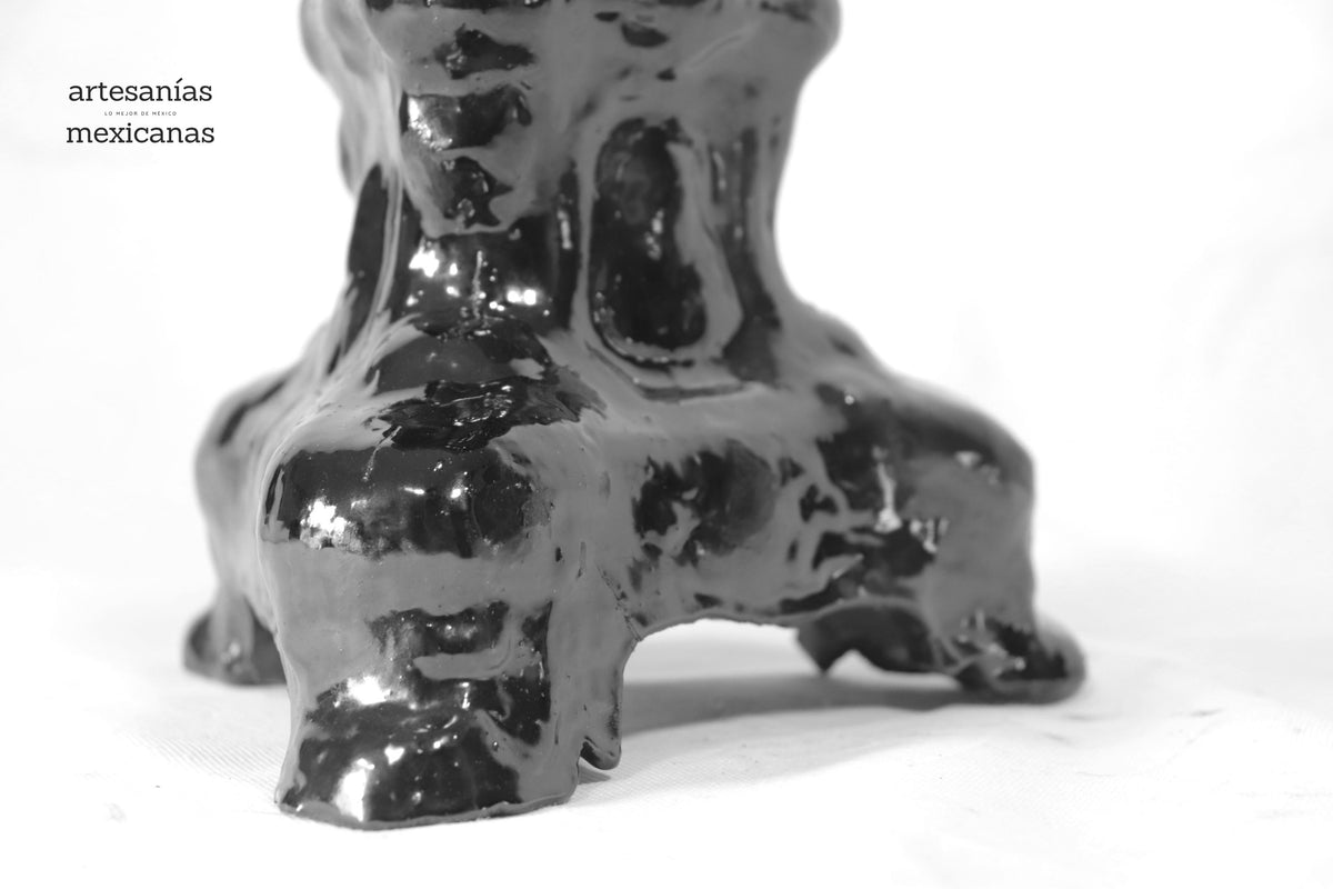 Set de 3 Candeleros negros con hojas - Barro vidriado Candelabros
