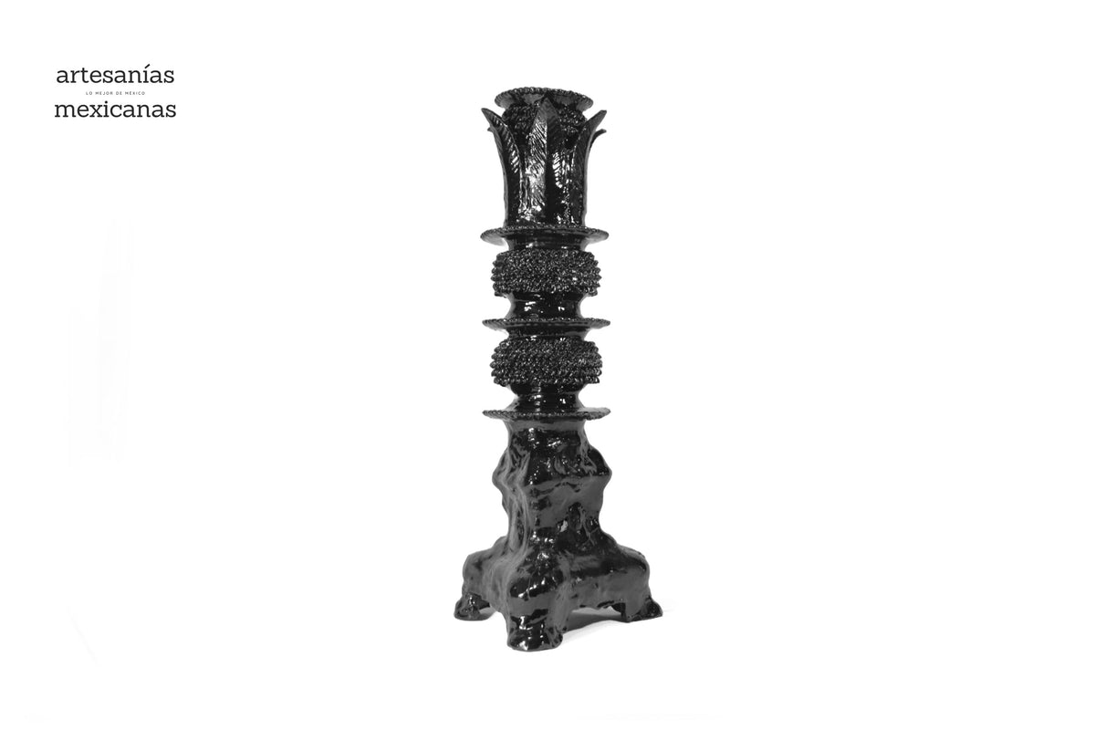 Set de 3 Candeleros negros con hojas - Barro vidriado Candelabros