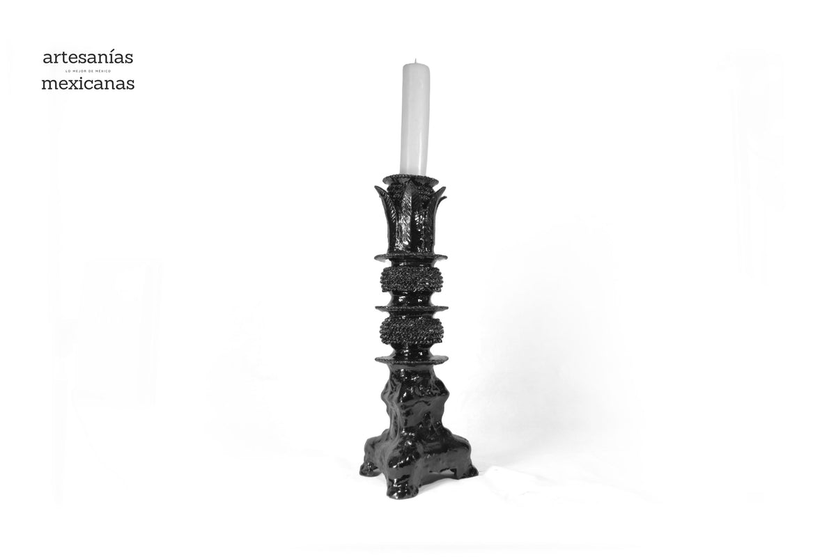Set de 3 Candeleros negros con hojas - Barro vidriado Candelabros