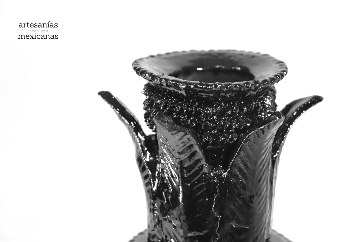Set de 3 Candeleros negros con hojas - Barro vidriado Candelabros
