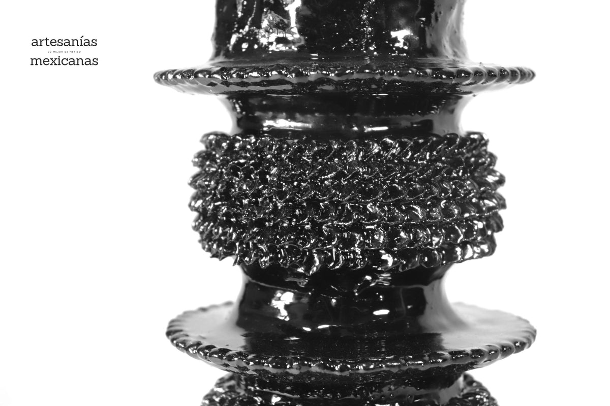 Set de 3 Candeleros negros con hojas - Barro vidriado Candelabros