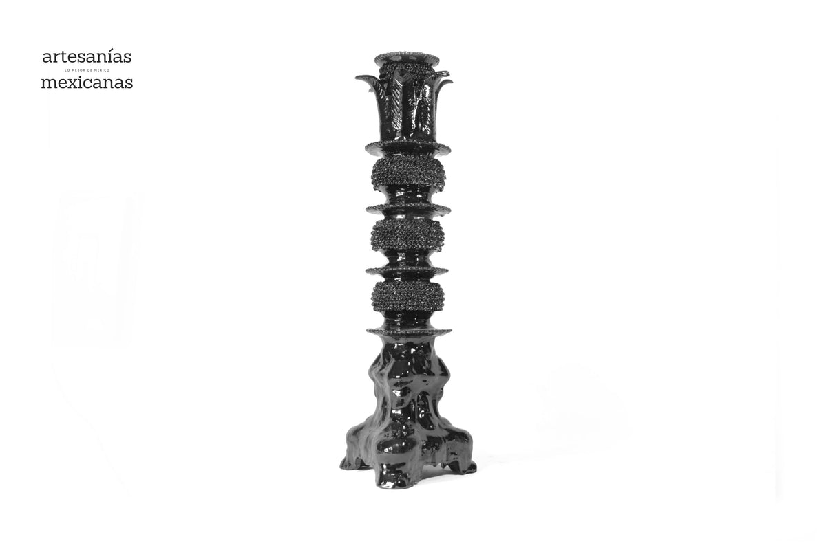 Set de 3 Candeleros negros con hojas - Barro vidriado Candelabros