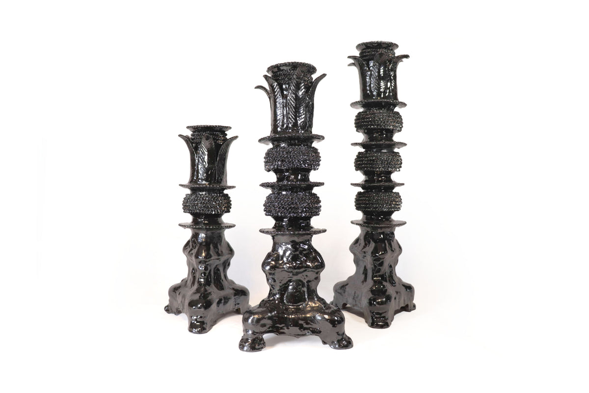 Set de 3 Candeleros negros con hojas - Barro vidriado Candelabros