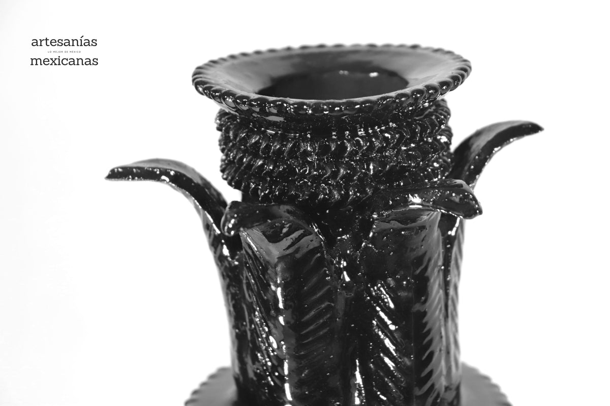 Set de 3 Candeleros negros con hojas - Barro vidriado Candelabros