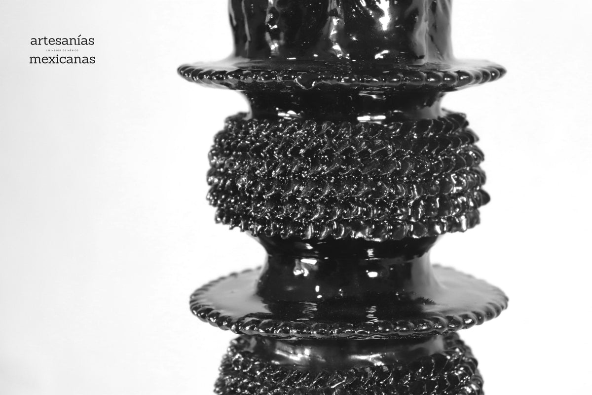 Set de 3 Candeleros negros con hojas - Barro vidriado Candelabros