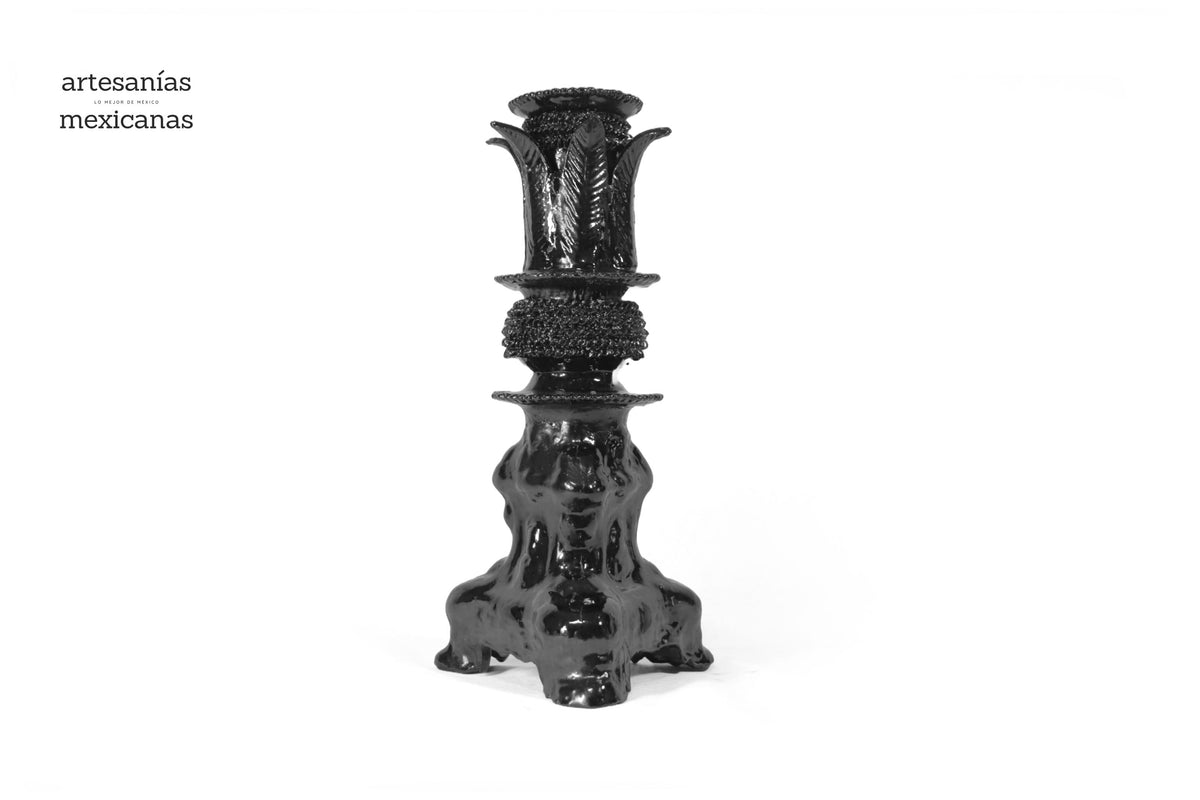 Set de 3 Candeleros negros con hojas - Barro vidriado Candelabros
