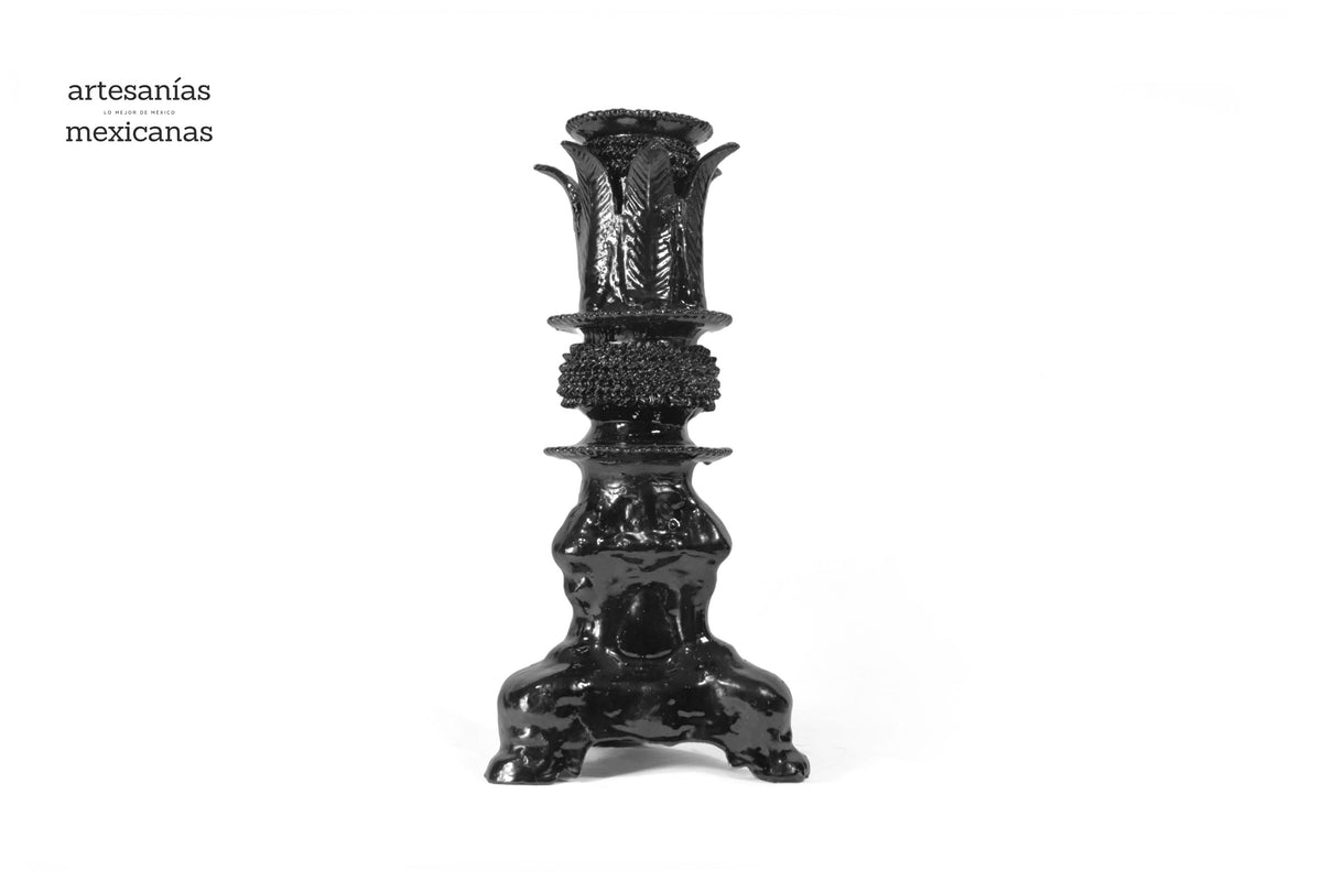Set de 3 Candeleros negros con hojas - Barro vidriado Candelabros