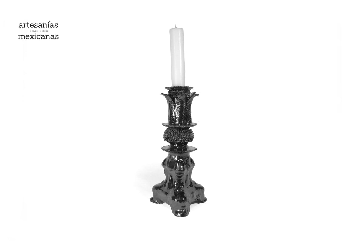 Set de 3 Candeleros negros con hojas - Barro vidriado Candelabros