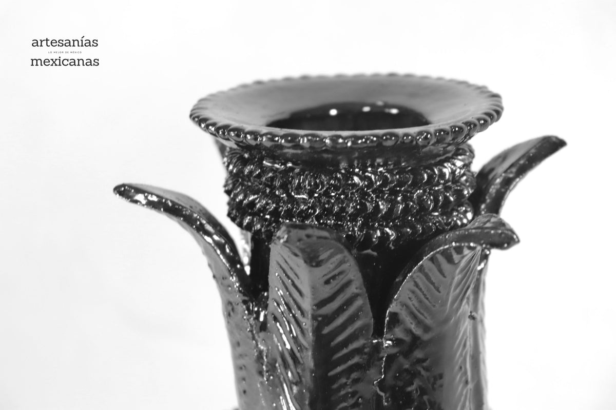 Set de 3 Candeleros negros con hojas - Barro vidriado Candelabros