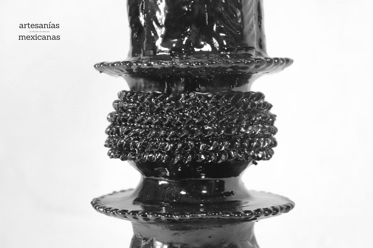 Set de 3 Candeleros negros con hojas - Barro vidriado Candelabros