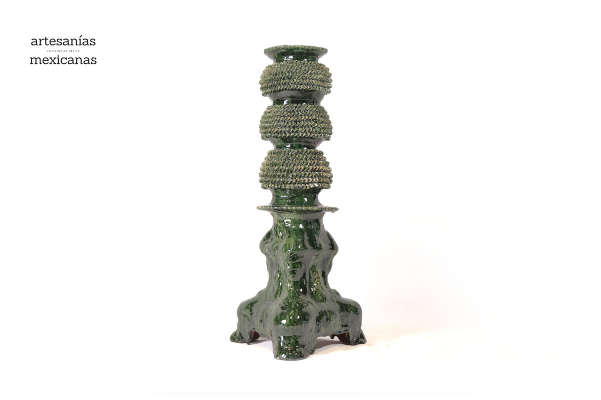 Set de 3 Candeleros verdes - Barro vidriado Candelabros