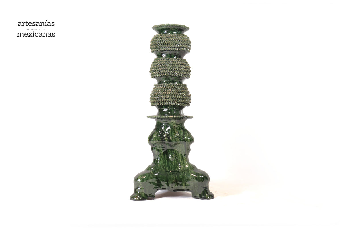 Set de 3 Candeleros verdes - Barro vidriado Candelabros