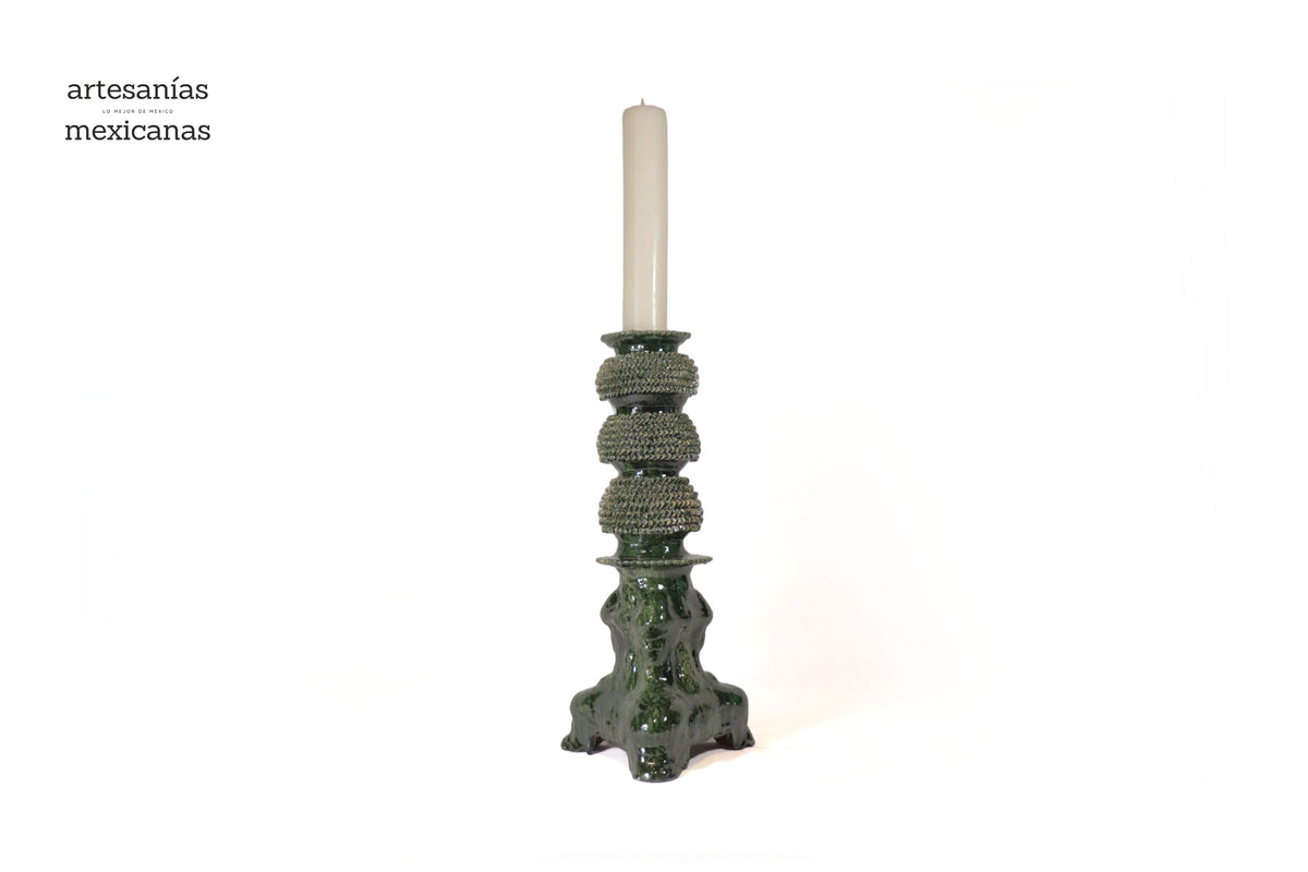 Set de 3 Candeleros verdes - Barro vidriado Candelabros