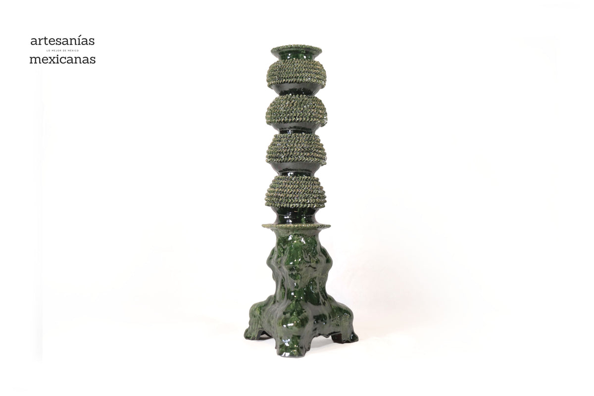 Set de 3 Candeleros verdes - Barro vidriado Candelabros