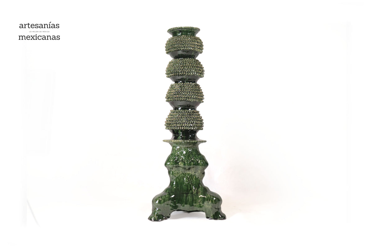 Set de 3 Candeleros verdes - Barro vidriado Candelabros