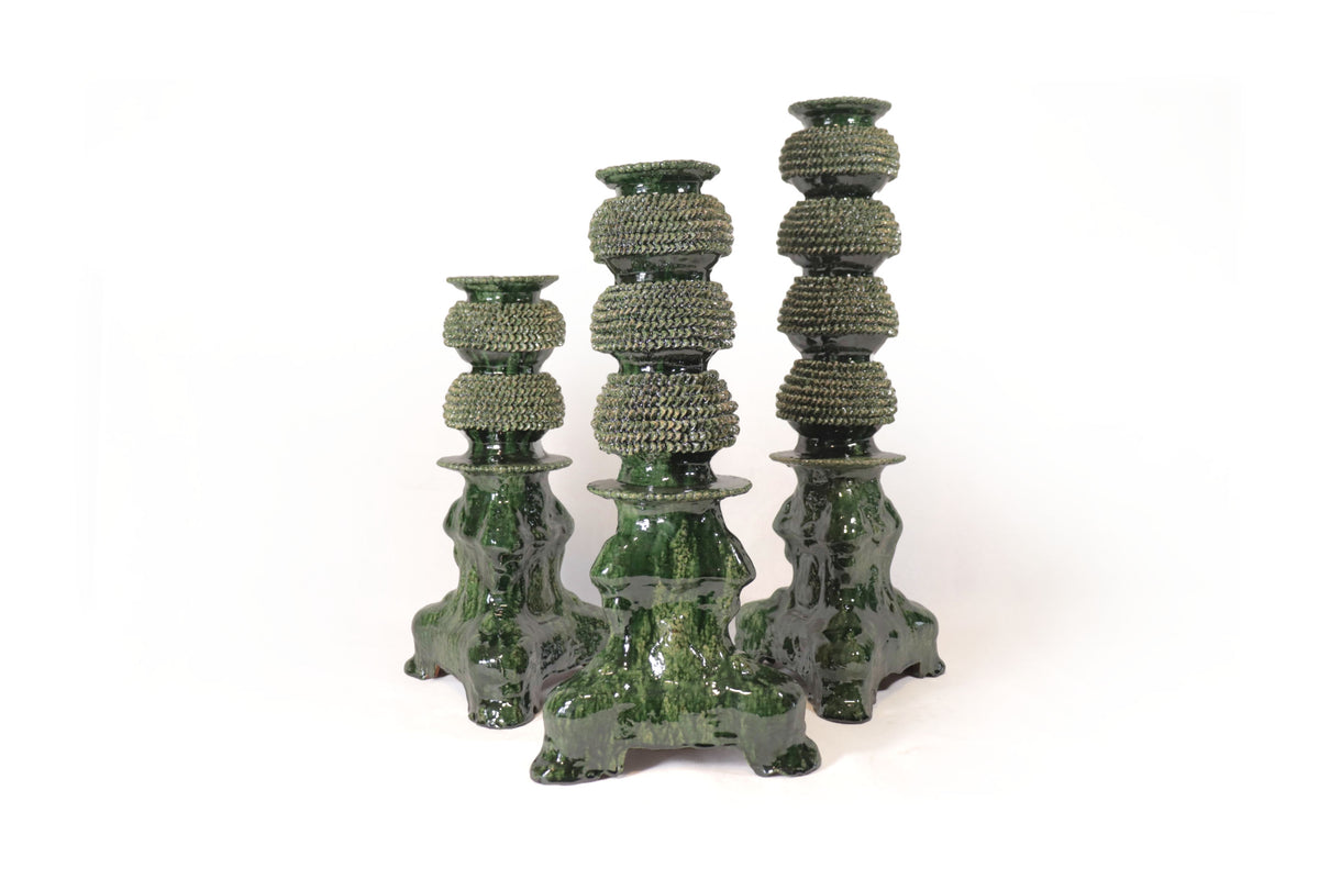 Set de 3 Candeleros verdes - Barro vidriado Candelabros