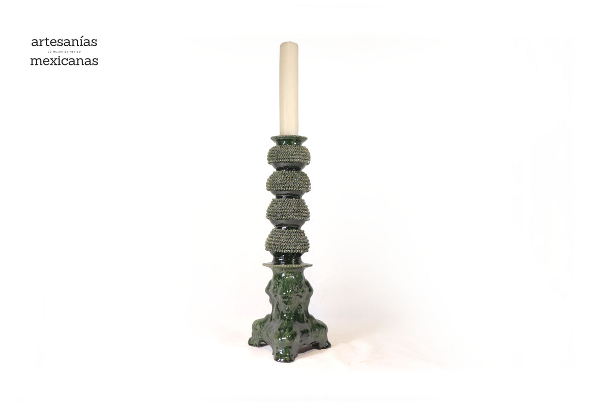 Set de 3 Candeleros verdes - Barro vidriado Candelabros
