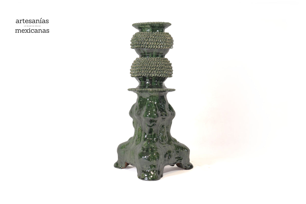 Set de 3 Candeleros verdes - Barro vidriado Candelabros