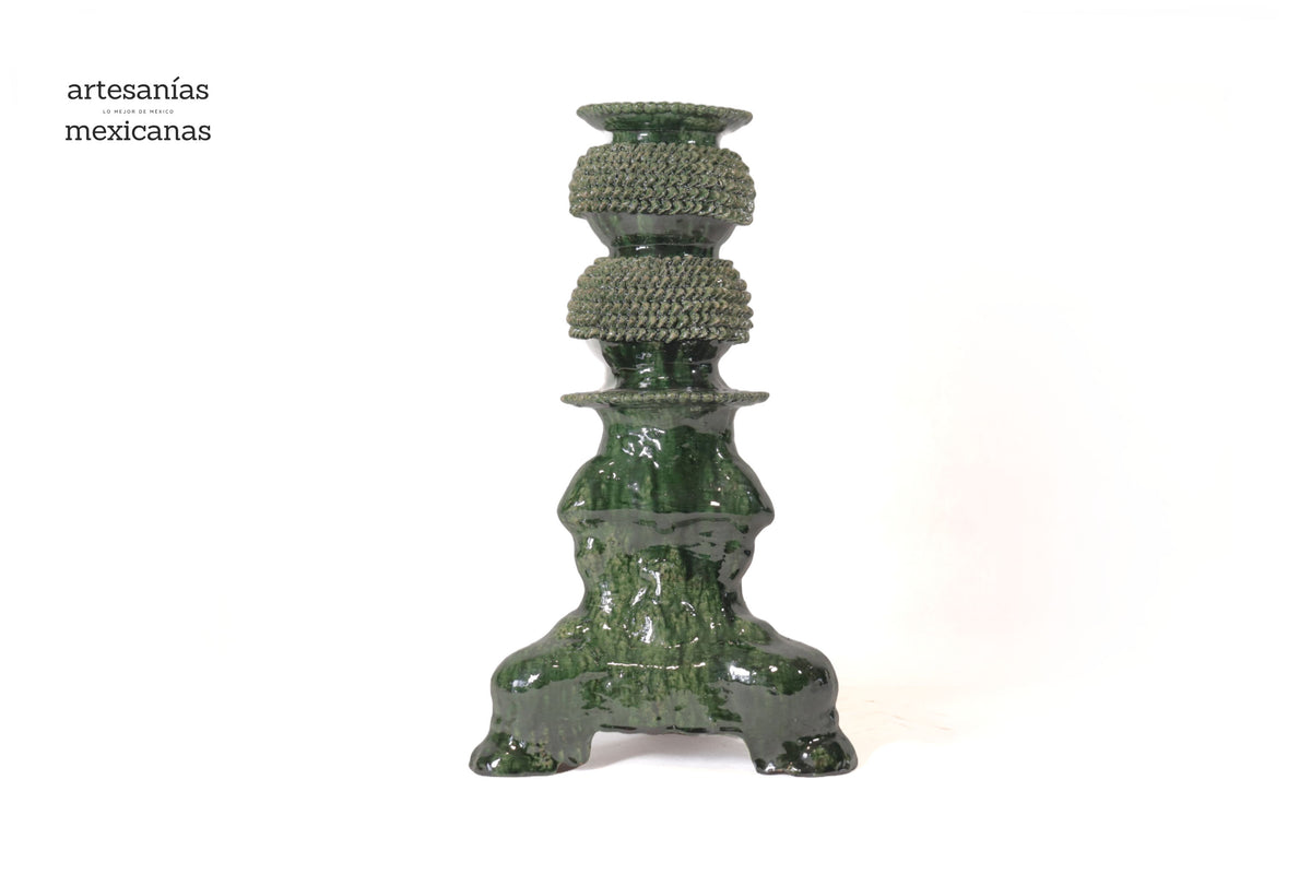 Set de 3 Candeleros verdes - Barro vidriado Candelabros