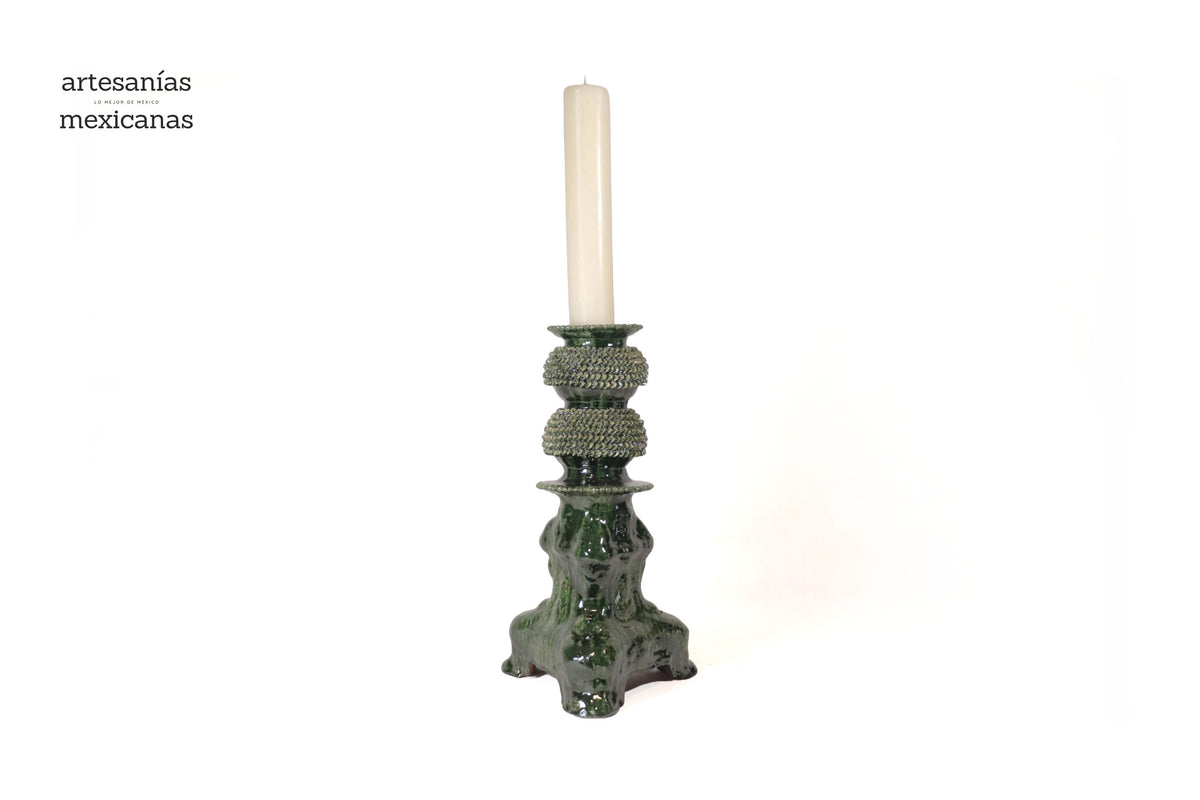 Set de 3 Candeleros verdes - Barro vidriado Candelabros