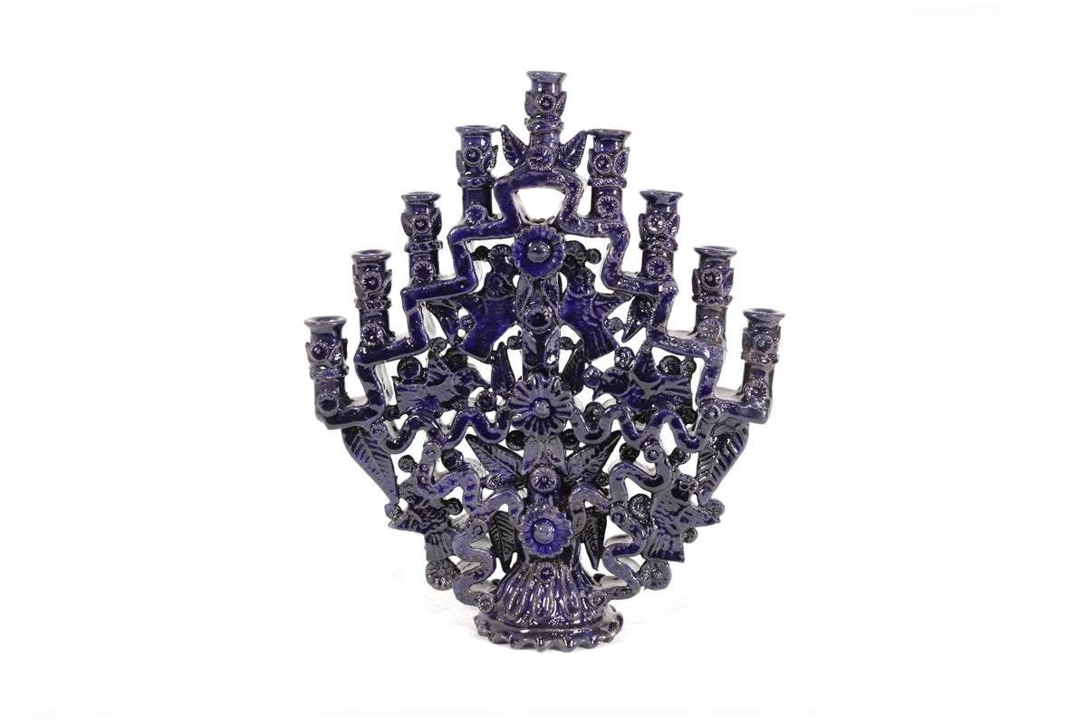 Candelero azul de 9 velas - 28 cm. 11 in. - En producción Candelabros