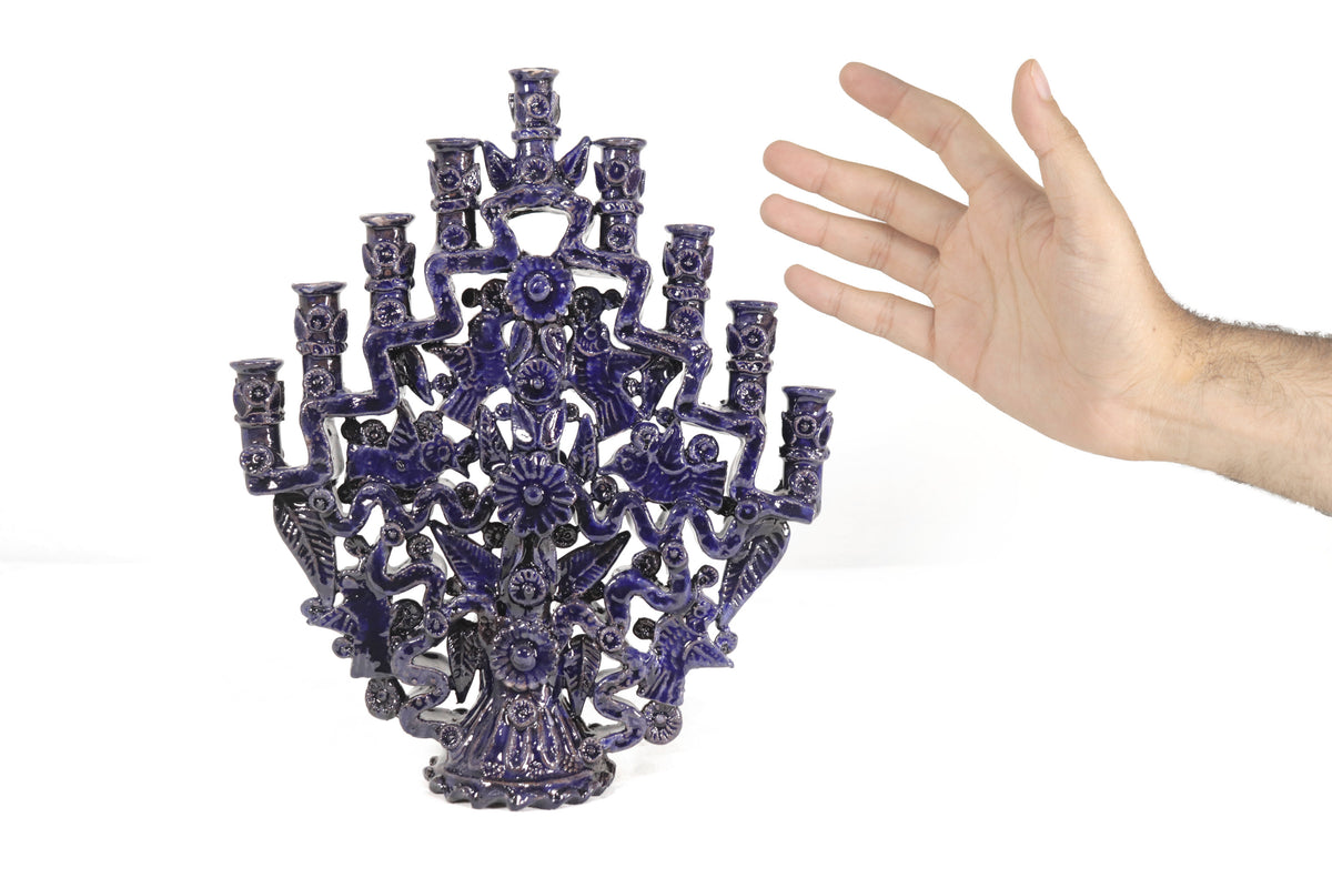Candelero azul de 9 velas - 28 cm. 11 in. - En producción Candelabros