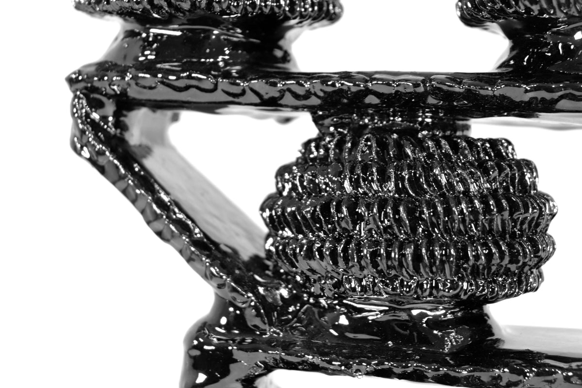 Candelero de 3 velas - Negro de bolas - Barro vidriado Candelabros