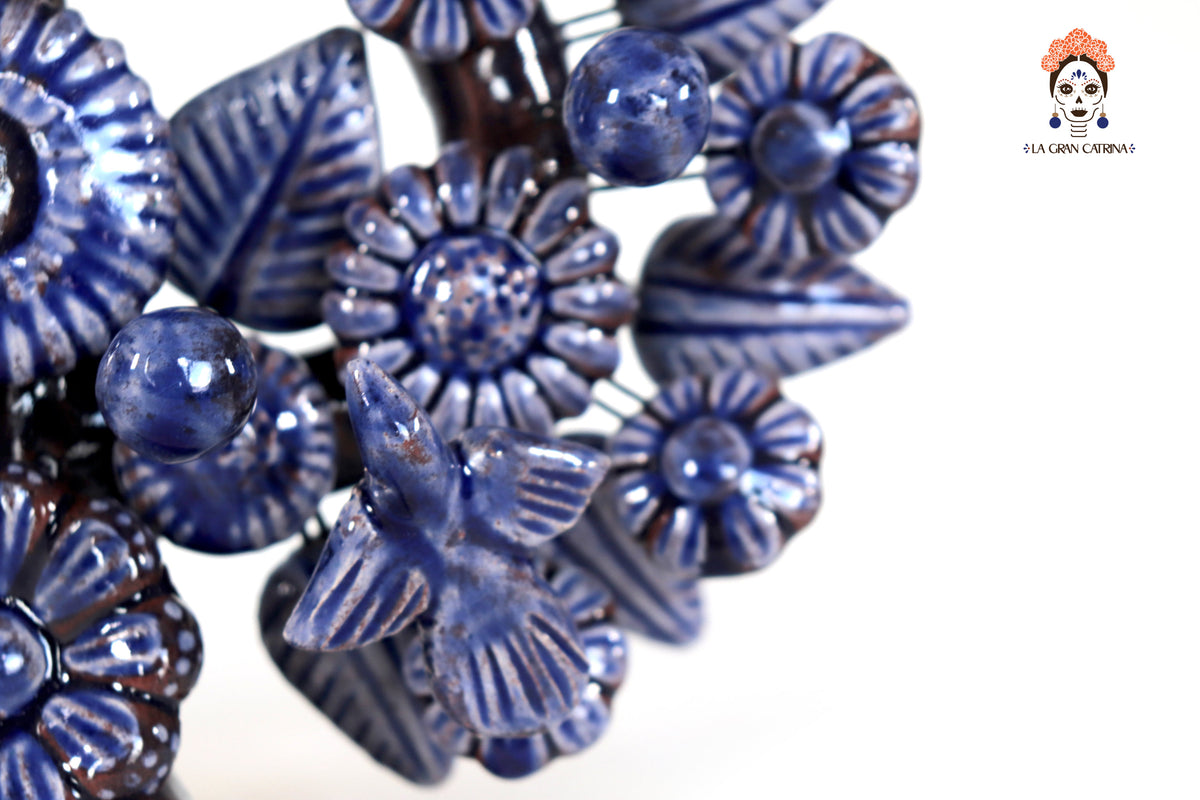 Candil azul de 1 velas - Barro vidriado - 22 cm. 8.6 in. Candelabros