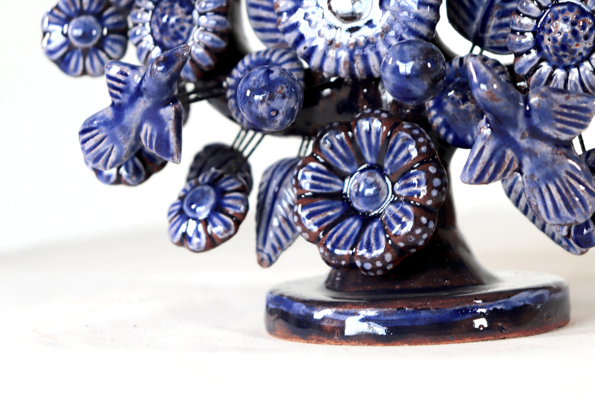 Candil azul de 1 velas - Barro vidriado - 22 cm. 8.6 in. Candelabros