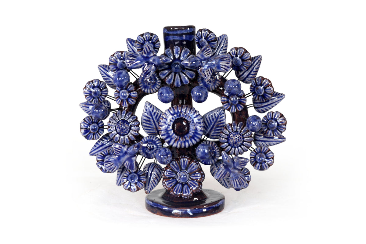 Candil azul de 1 velas - Barro vidriado - 22 cm. 8.6 in. Candelabros