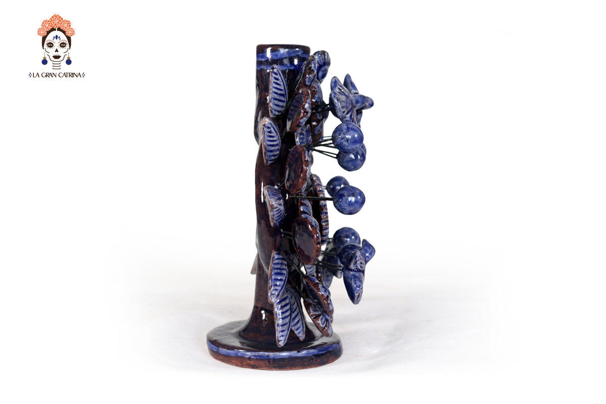 Candil azul de 1 velas - Barro vidriado - 22 cm. 8.6 in. Candelabros