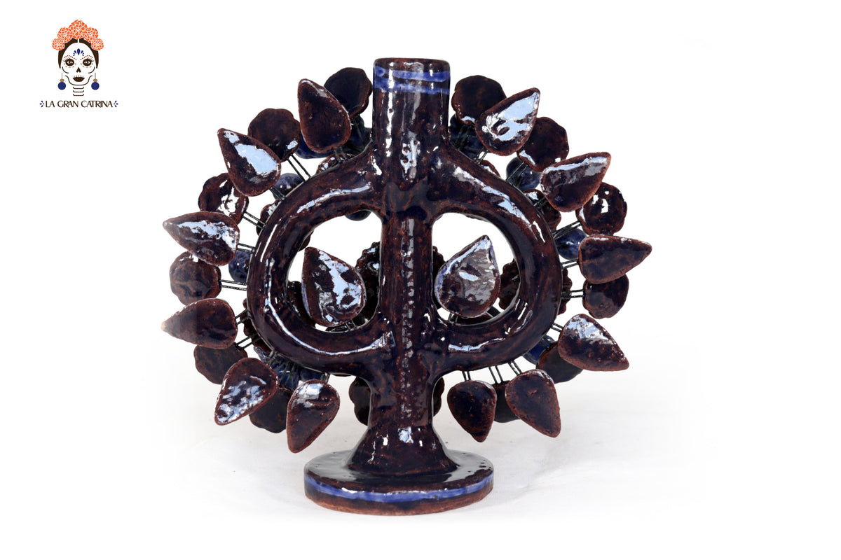 Candil azul de 1 velas - Barro vidriado - 22 cm. 8.6 in. Candelabros