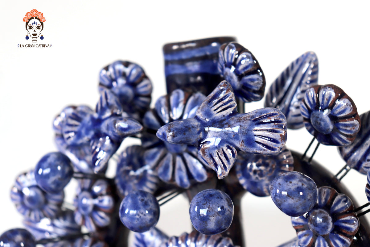 Candil azul de 1 velas - Barro vidriado - 22 cm. 8.6 in. Candelabros