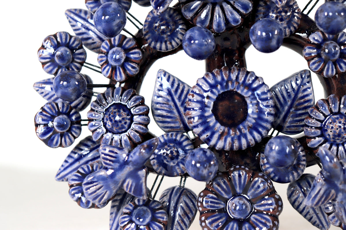 Candil azul de 1 velas - Barro vidriado - 22 cm. 8.6 in. Candelabros