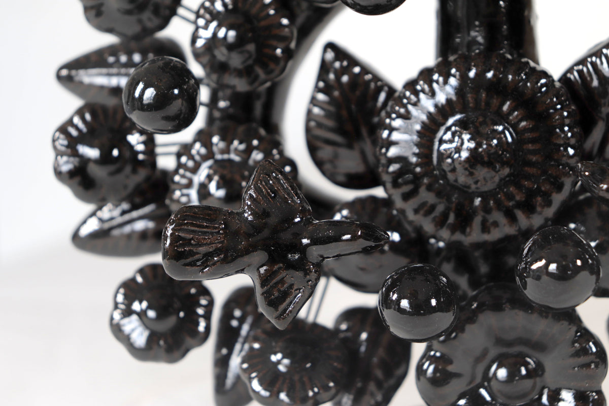 Candil negro de 1 velas - Barro vidriado - 22 cm. 8.6 in. Candelabros