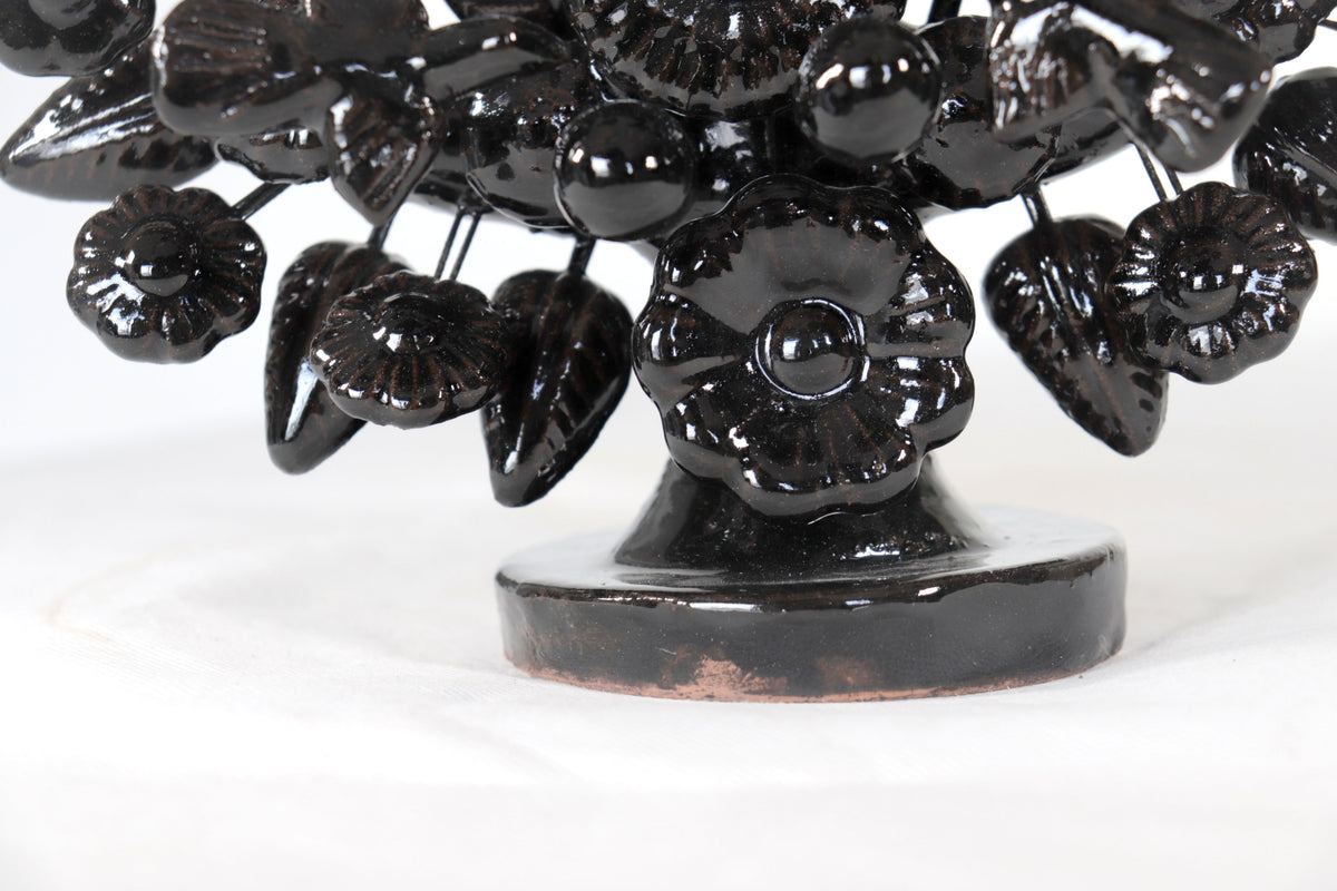Candil negro de 1 velas - Barro vidriado - 22 cm. 8.6 in. Candelabros