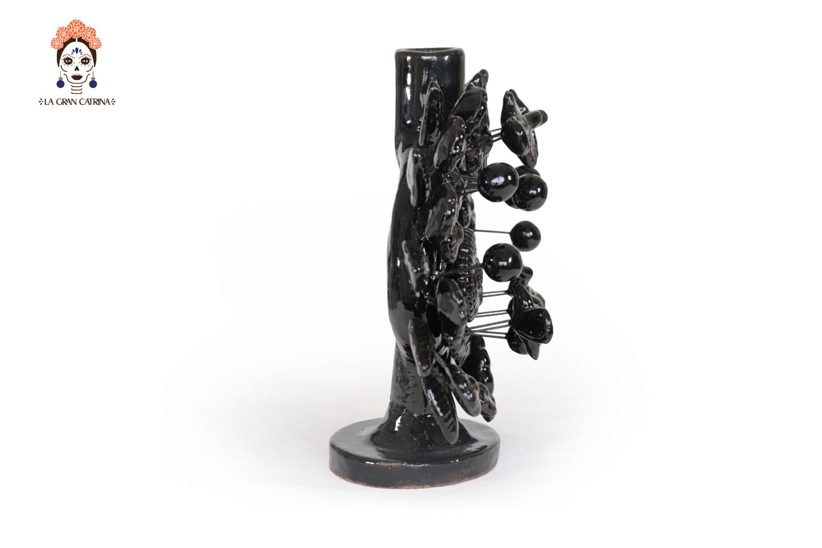 Candil negro de 1 velas - Barro vidriado - 22 cm. 8.6 in. Candelabros
