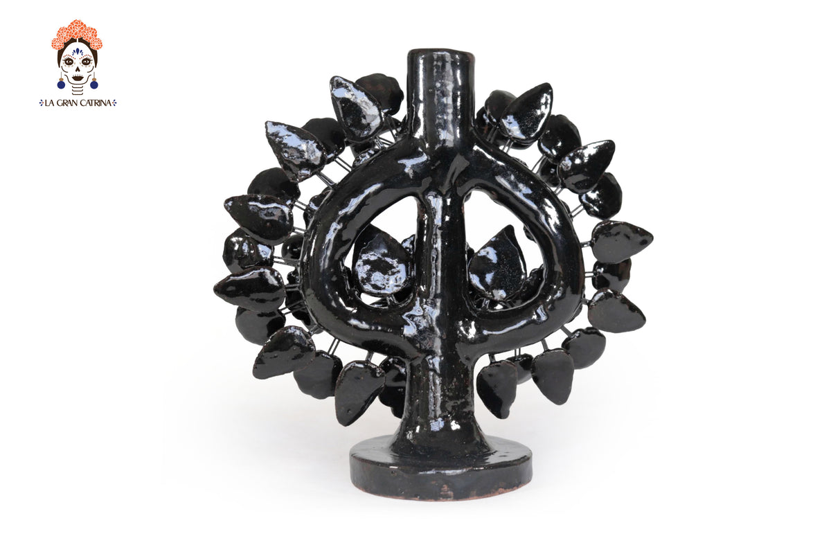 Candil negro de 1 velas - Barro vidriado - 22 cm. 8.6 in. Candelabros