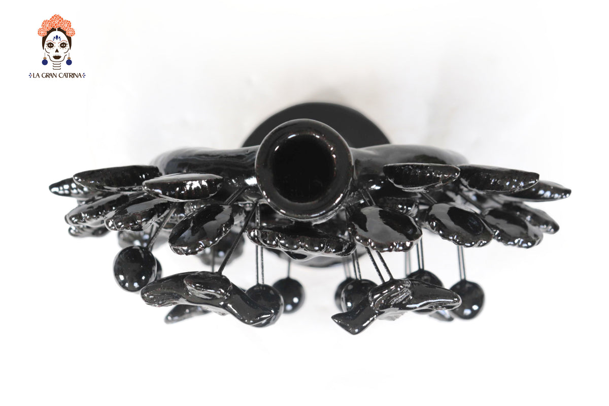 Candil negro de 1 velas - Barro vidriado - 22 cm. 8.6 in. Candelabros