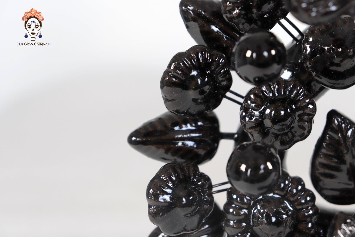Candil negro de 1 velas - Barro vidriado - 22 cm. 8.6 in. Candelabros