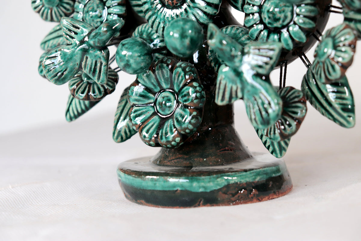 Candil verde de 1 velas - Barro vidriado - 22 cm. 8.6 in. Candelabros