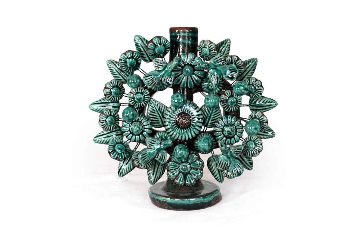 Candil verde de 1 velas - Barro vidriado - 22 cm. 8.6 in. Candelabros