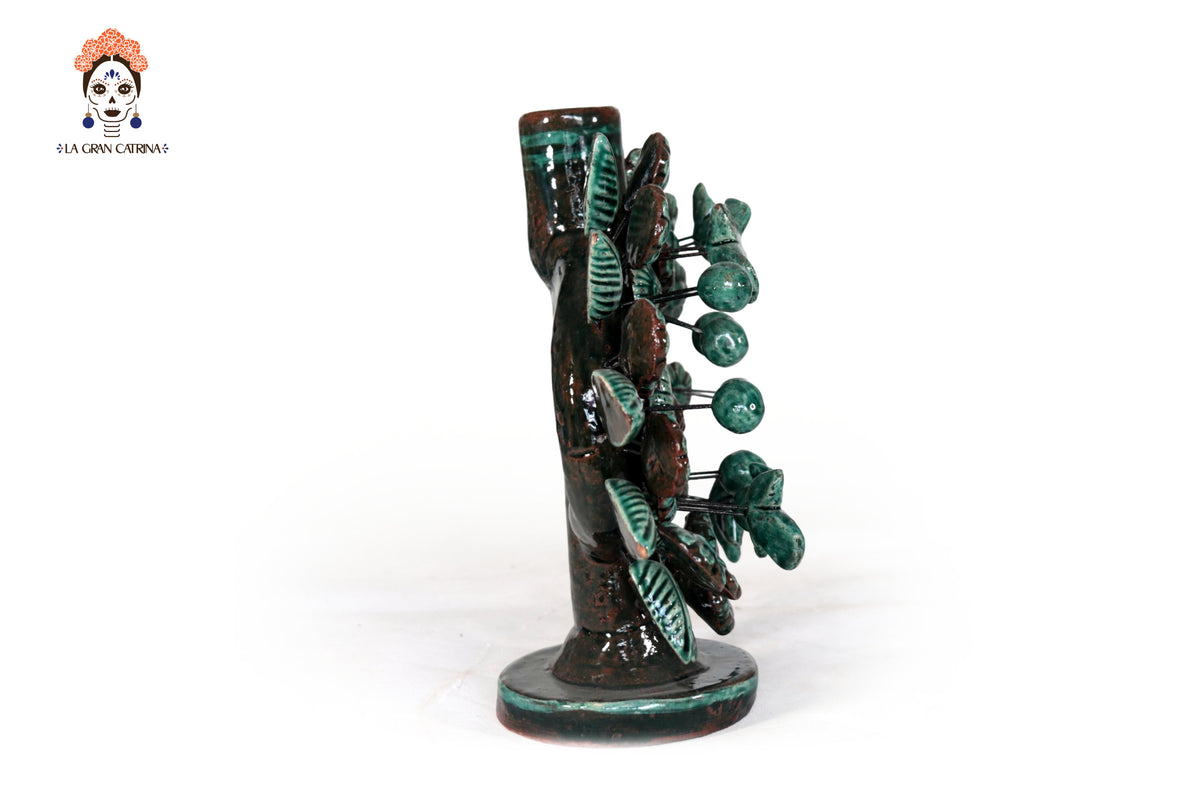 Candil verde de 1 velas - Barro vidriado - 22 cm. 8.6 in. Candelabros