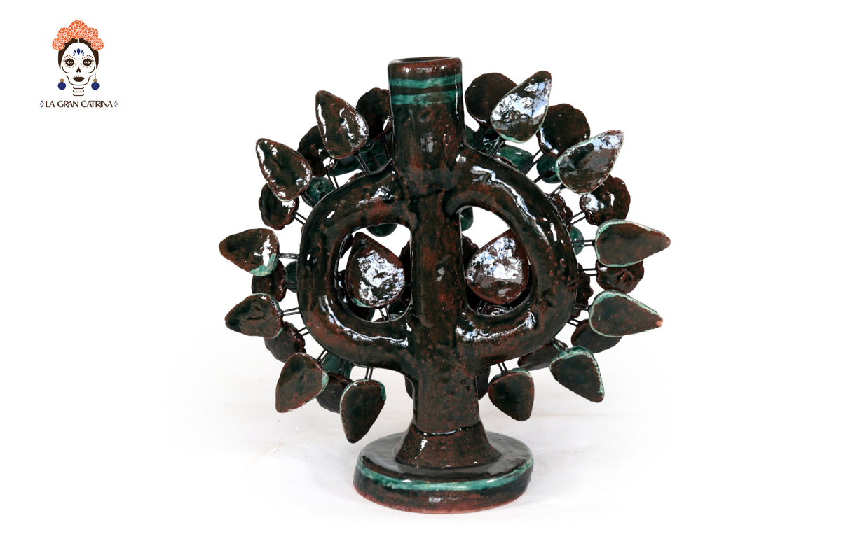 Candil verde de 1 velas - Barro vidriado - 22 cm. 8.6 in. Candelabros