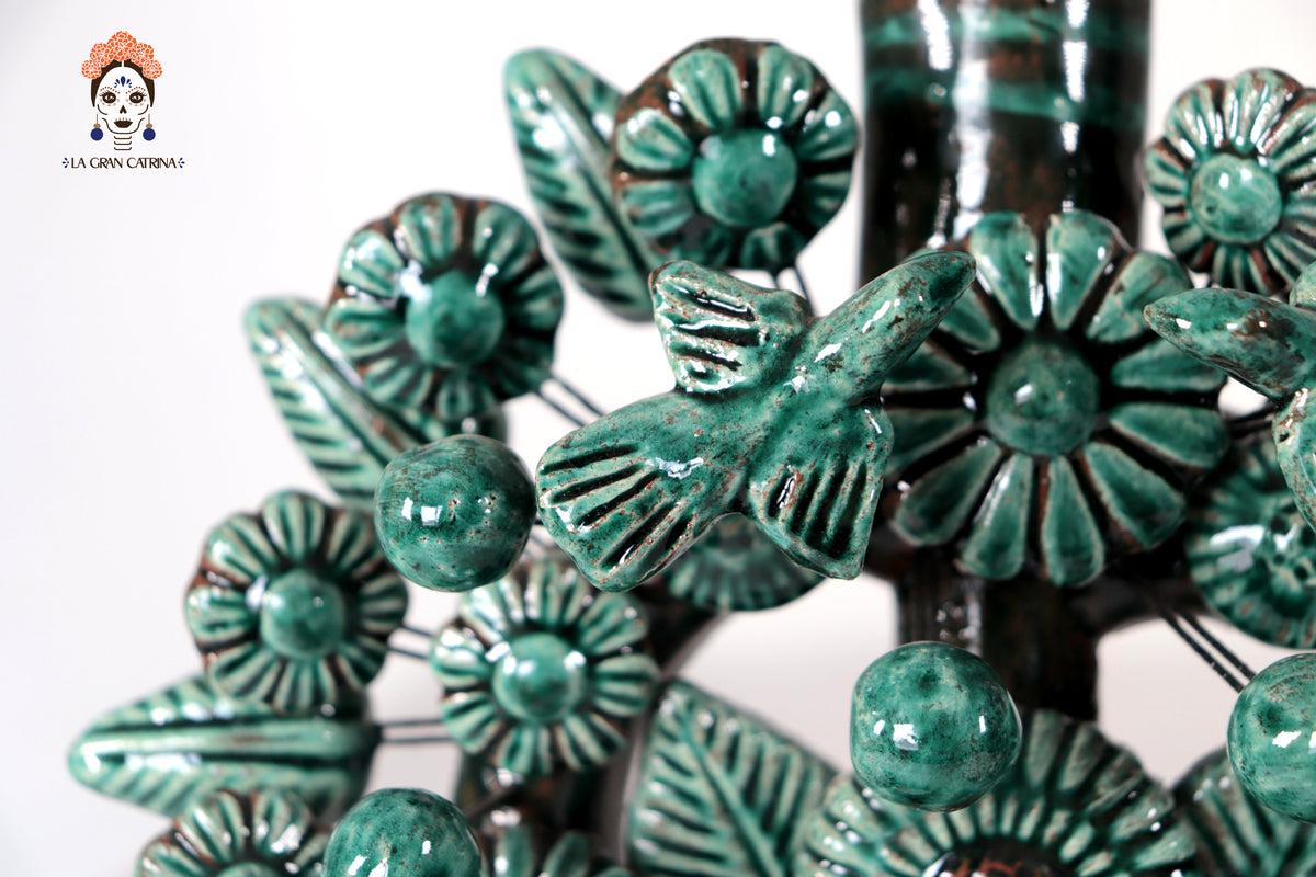Candil verde de 1 velas - Barro vidriado - 22 cm. 8.6 in. Candelabros