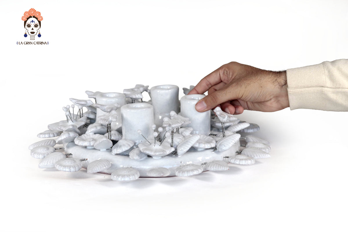 Corona de Adviento Blanca - 35 cm. 13.7 in.